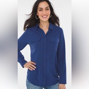 Chico’s  blue button down modal blouse size 2 office comfy business casual comfy